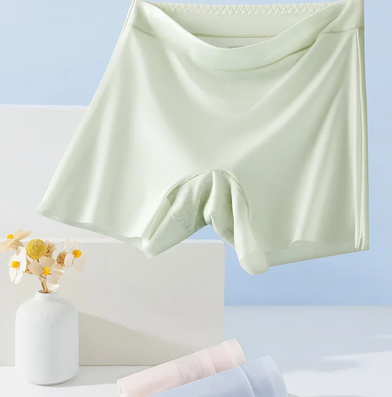 Bravellea Ice Silk Boxer Briefs 3-Pack - Women's Seamless High Waist Safety Shorts