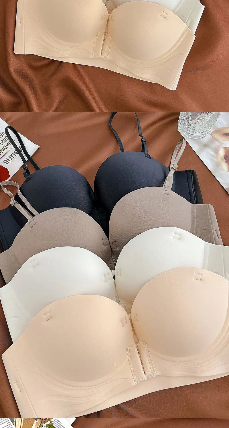Bravellea Front Closure Push-Up Bra - Seamless Plunge Wireless Strapless