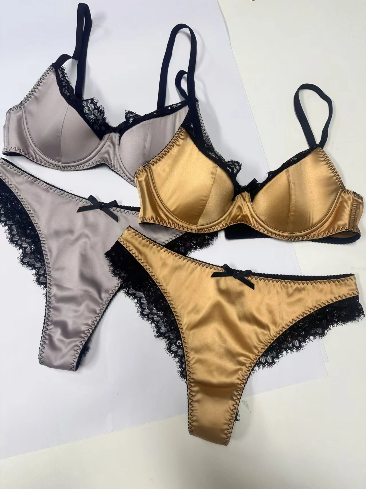 Bravellea French Lace Bralette Set - Thin Adjustable Push-Up for Small Chest