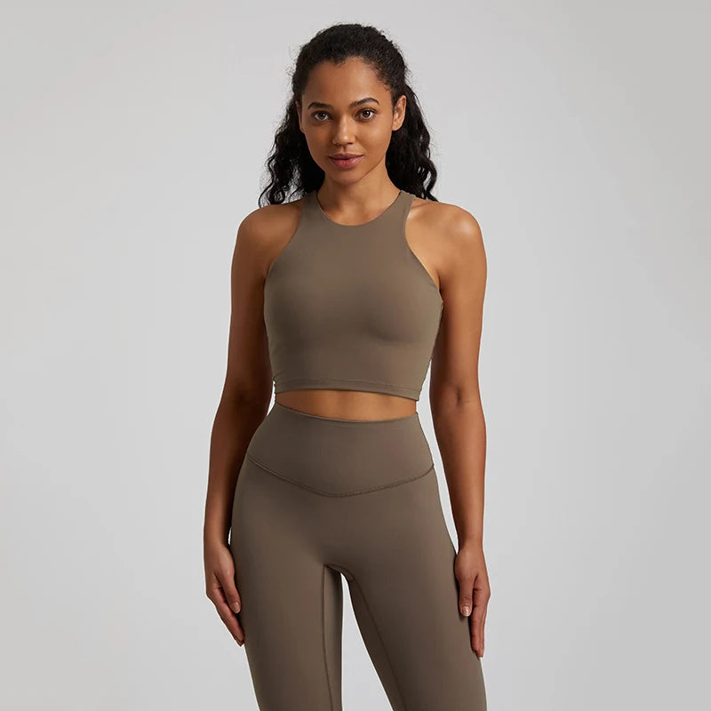 Bravellea High Neck Push-Up Sports Bra - Racerback Shockproof Workout Top