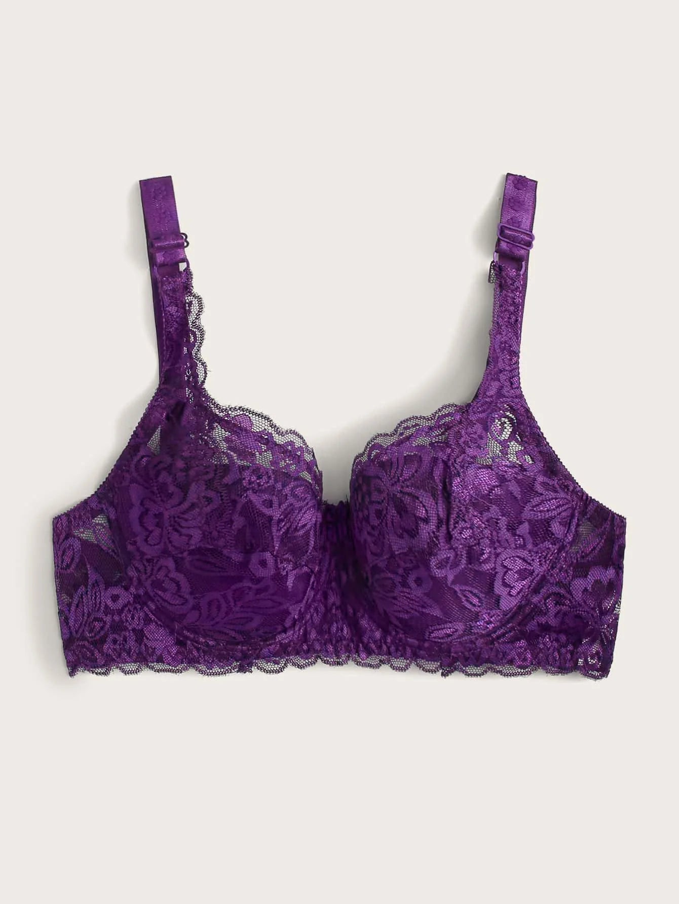 Bravellea Solid Color Bow Decor Bra - Push-Up Underwire Lace Adjustable