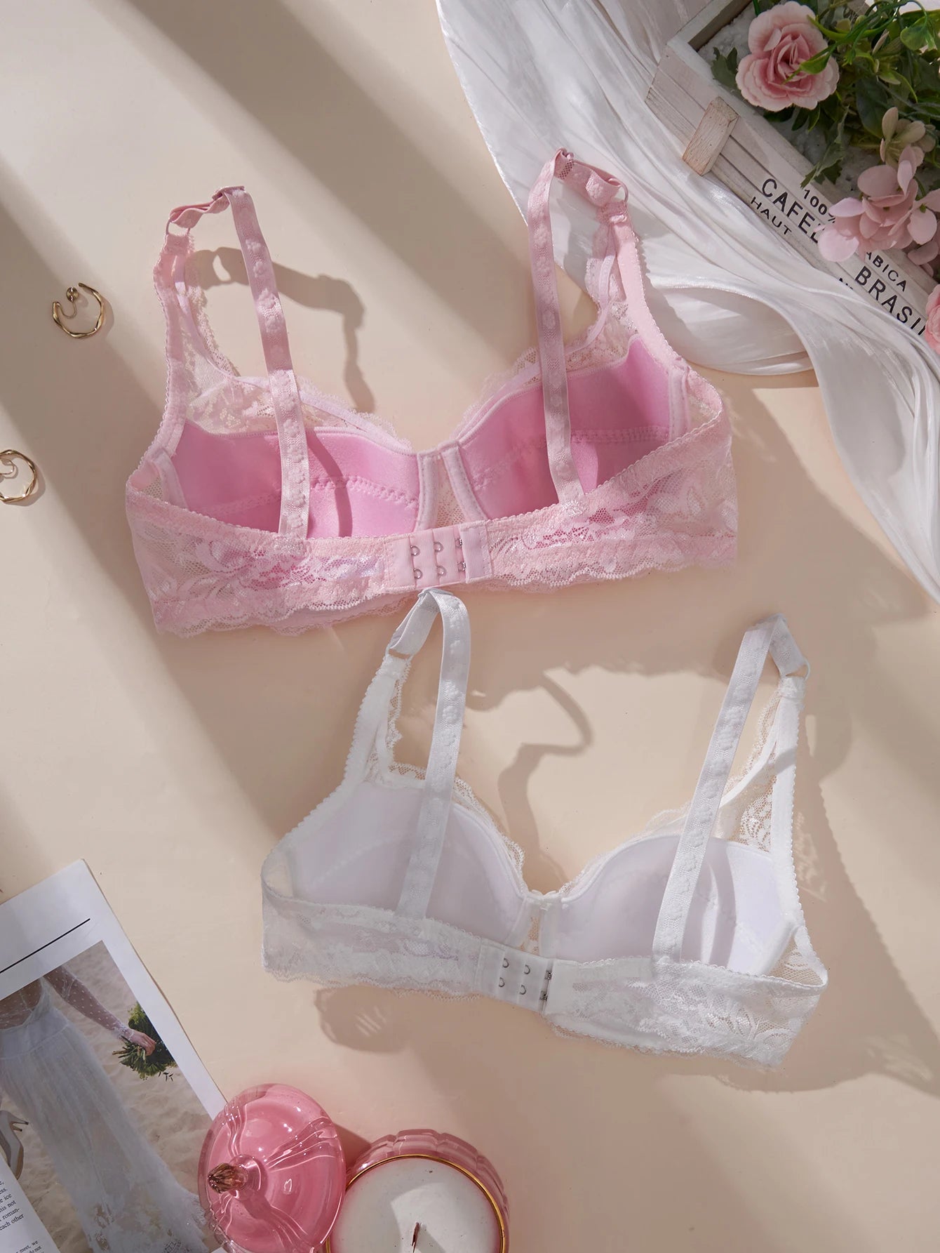 Bravellea 2-Piece Sexy Lace Bra Set - Thin Underwire Push-Up Adjustable