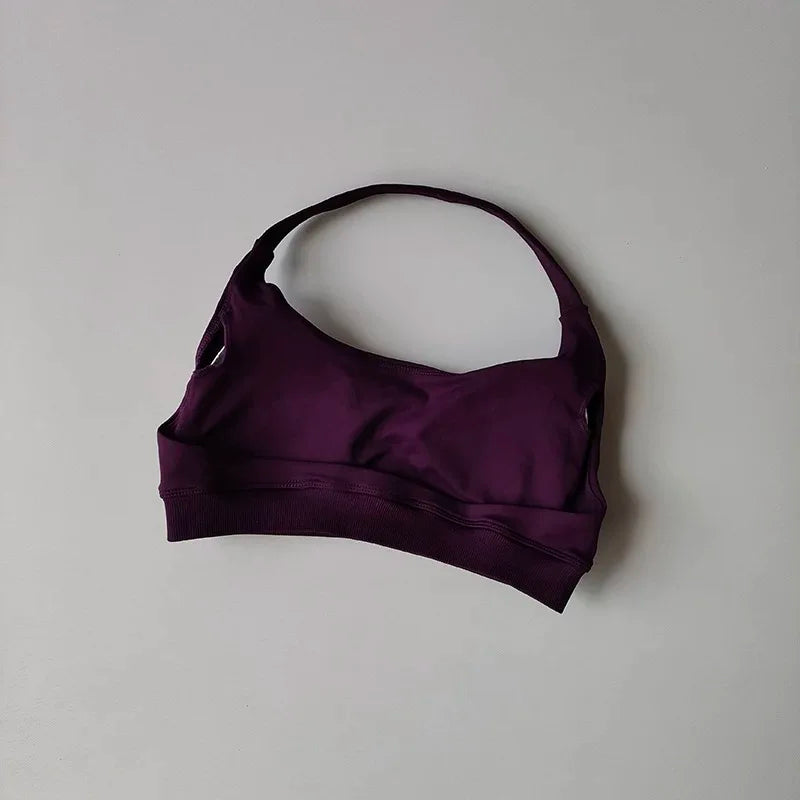 Bravellea Shockproof Seamless Halter Sports Bra - Open Back Push-Up Top