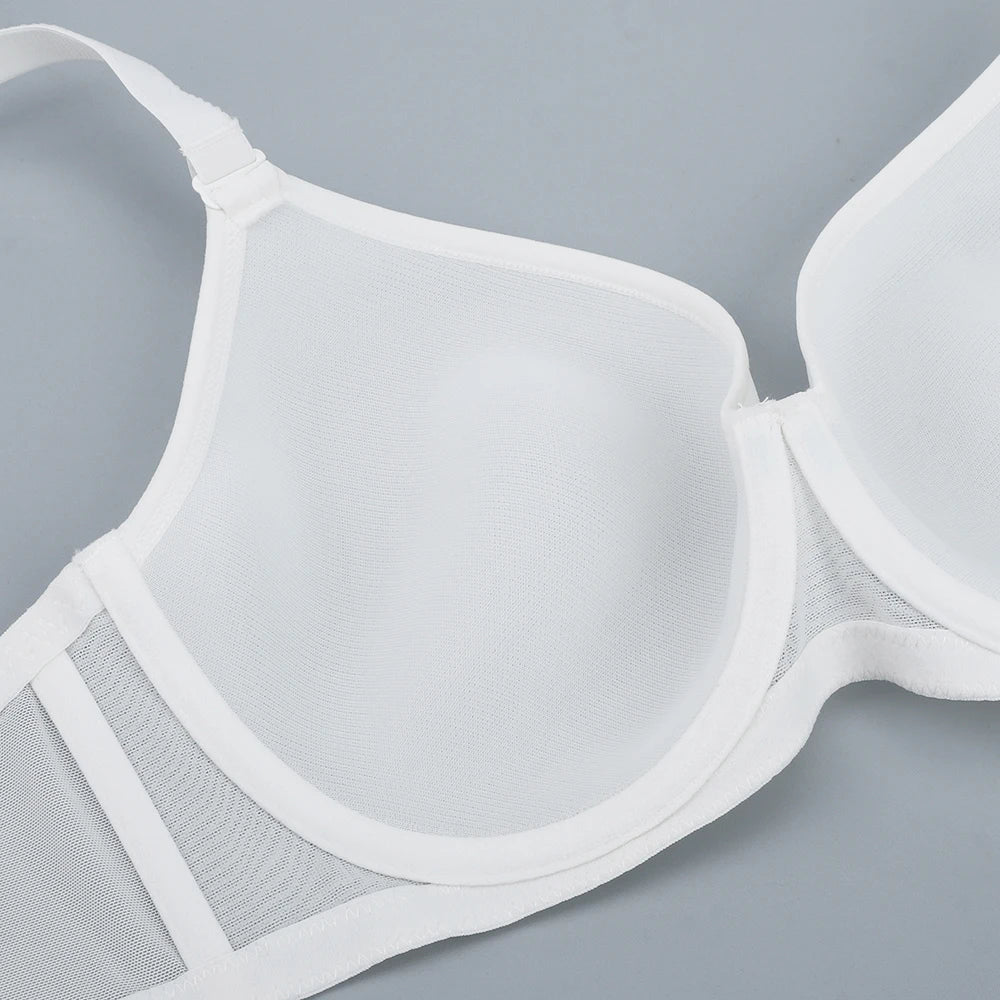 Bravellea Plus Size Full Coverage Bra - Ultra-Thin Mesh Plunge Push-Up C-F Cup