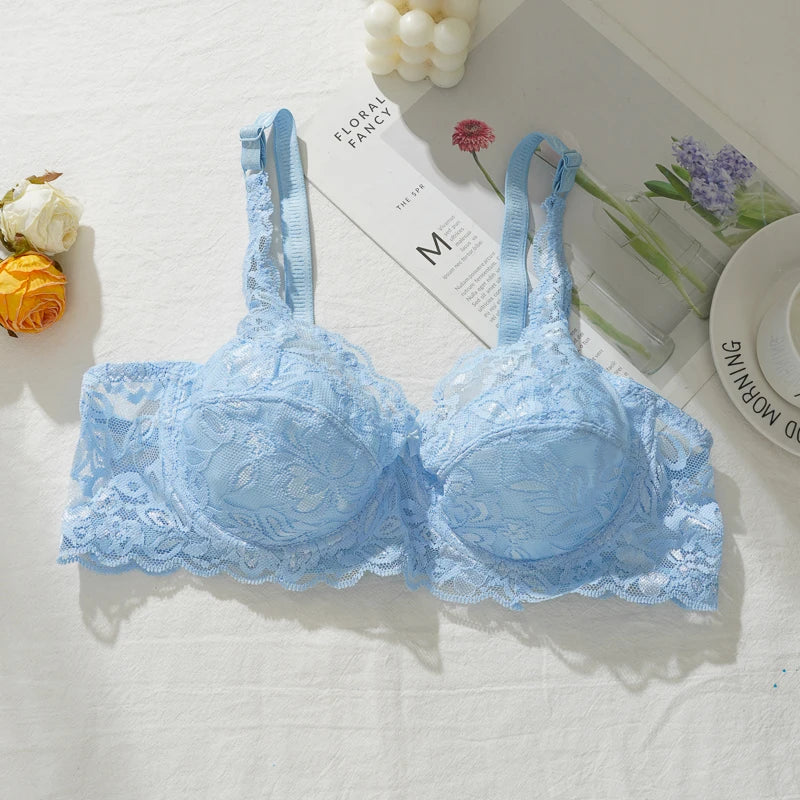 Bravellea Sexy Lace Thin Bras Plus Size - 36-44 B/C Cup Push-Up French Deep V