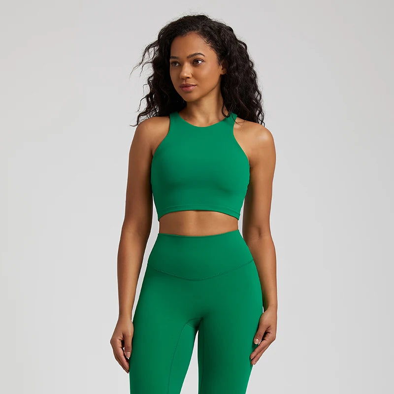 Bravellea High Neck Push-Up Sports Bra - Racerback Shockproof Workout Top