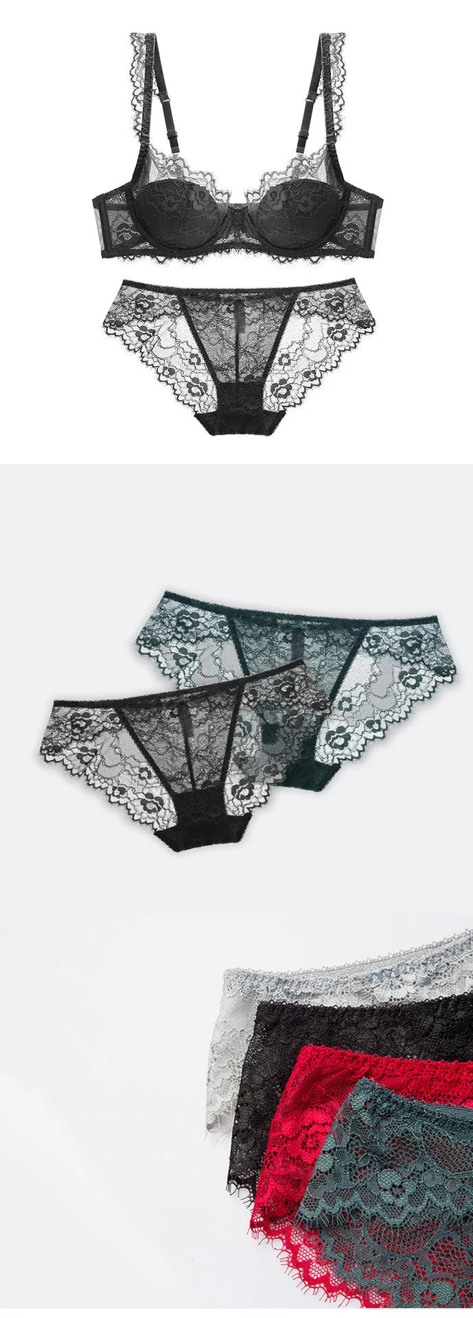 Bravellea Sexy Lace Lingerie Set - Elegant Thin See-Through Bra & Panty