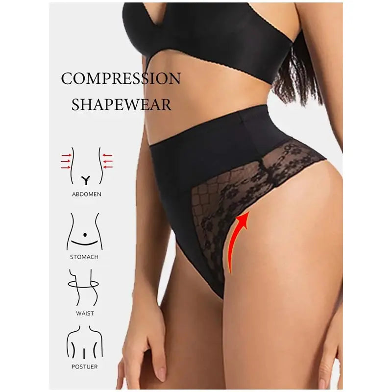 Bravellea Shapewear Thong Panties - High Waist Butt Lifter Body Shaper.