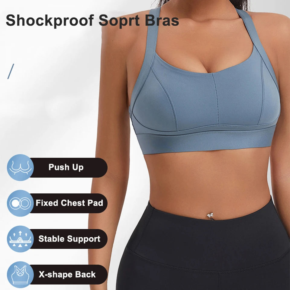 Bravellea High Impact Sports Bra - Criss Cross Back Shockproof Workout Top
