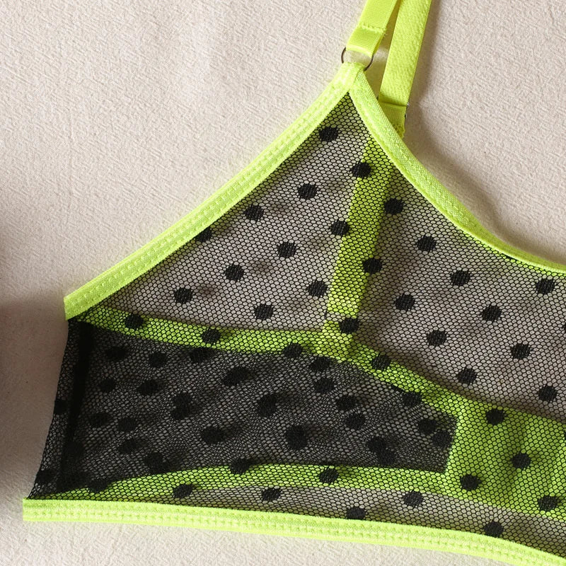 Bravellea Polka Dot Lingerie Set - Sexy See-Through Bra & Panty 2-Piece.