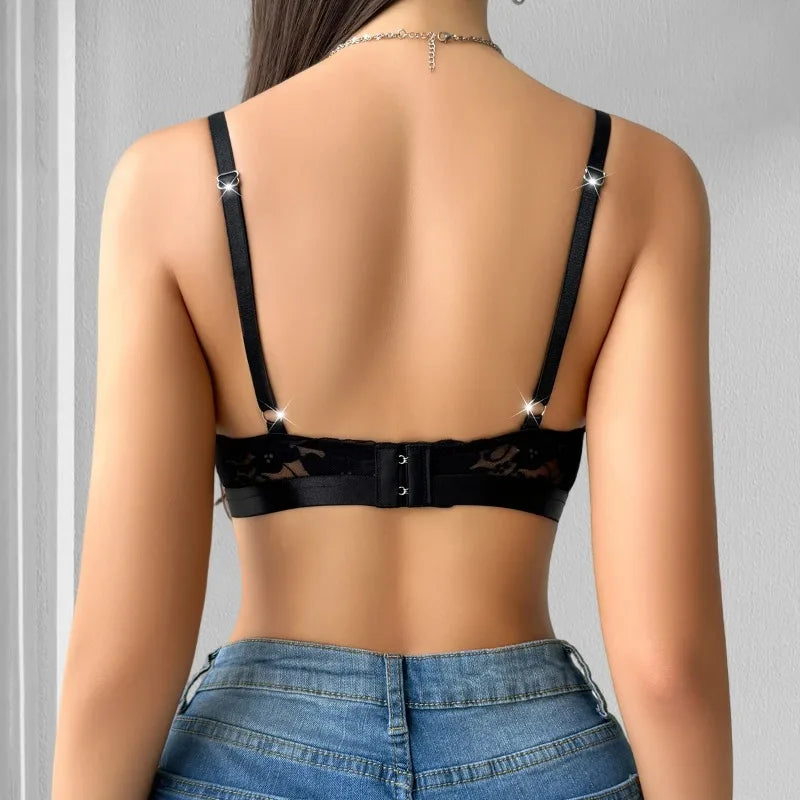 Bravellea Sheer Floral Lace Bra - Wire-Free Adjustable Unlined Brassiere