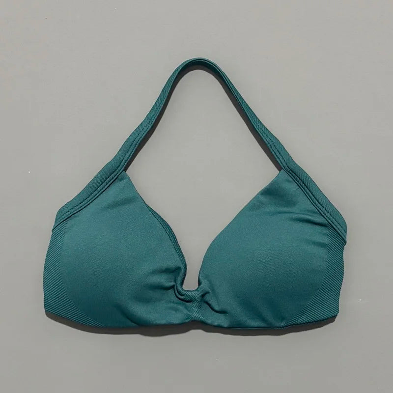 Bravellea Solid Color Impact Strappy Sports Bra - Seamless Yoga Halter Top