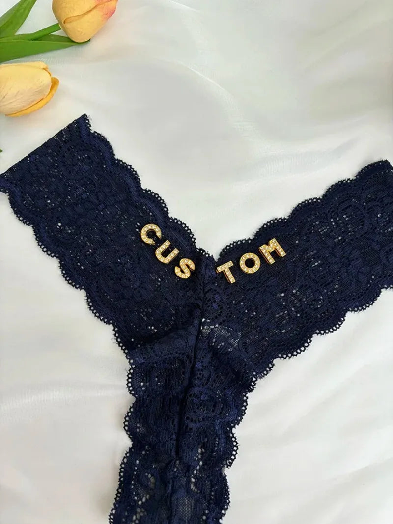Bravellea Personalized Crystal Name Thong - Custom Text Lace G-String Gift