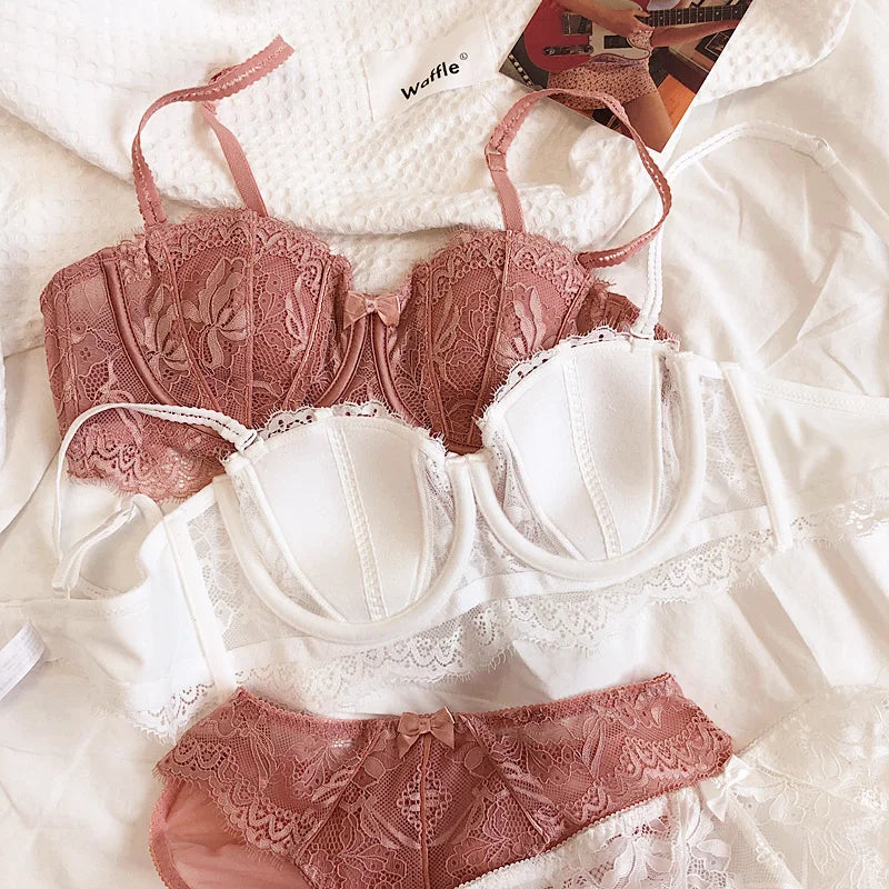 Bravellea French Lace Embroidery Set - Sexy Push-Up Bra & Panty Lavender