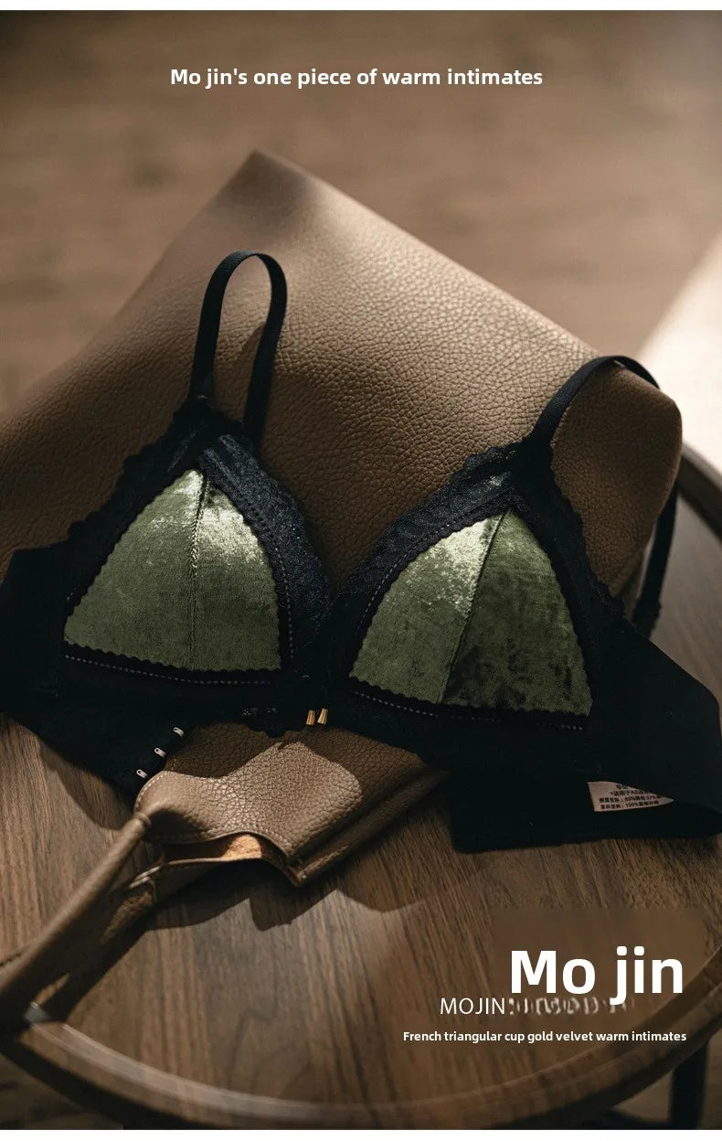 Bravellea Velvet Lace Wireless Bra - Thin Lined Triangle Cup Push-Up