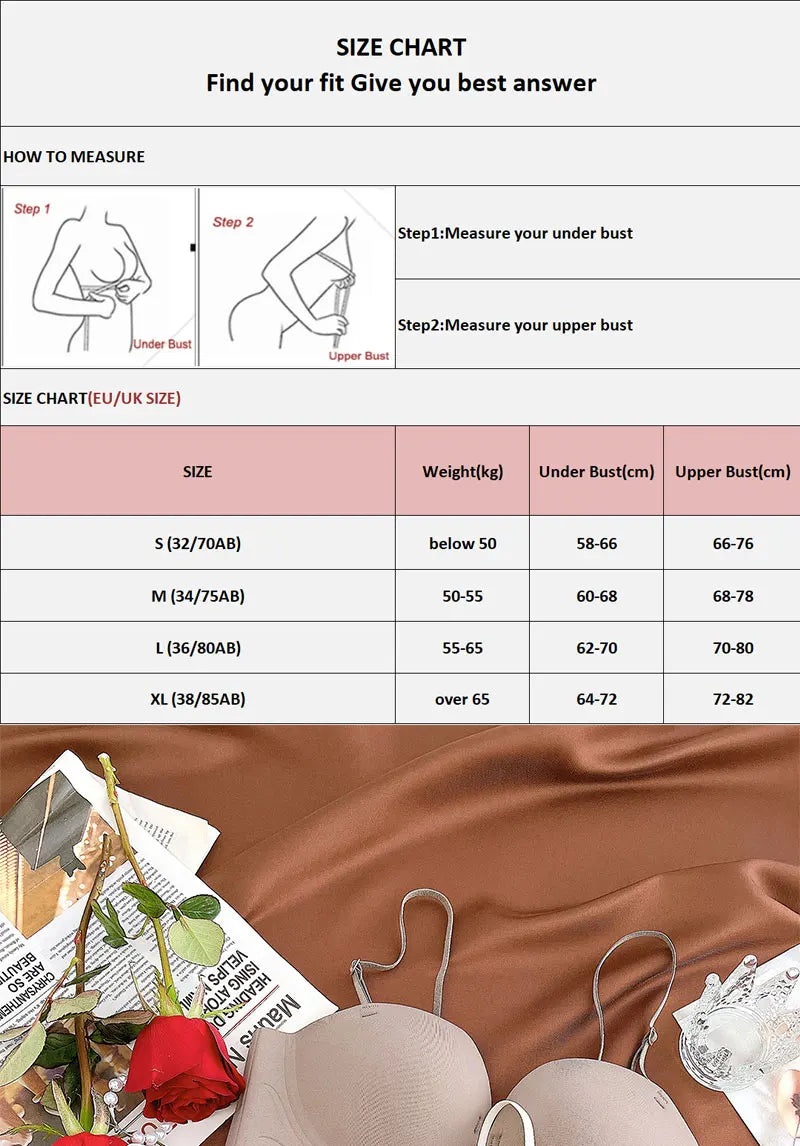 Bravellea Front Closure Push-Up Bra - Seamless Plunge Wireless Strapless