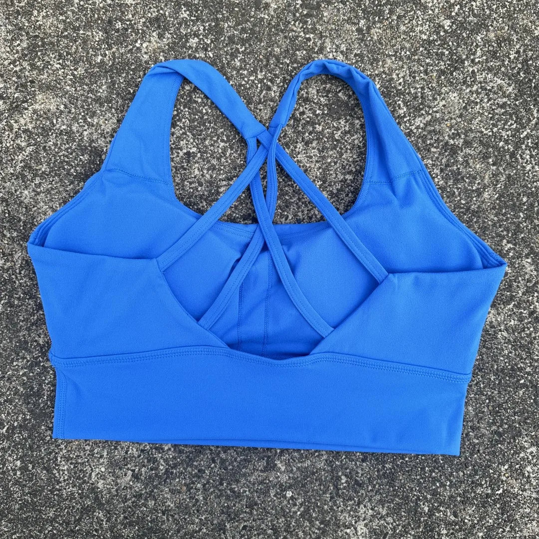 Bravellea Gym Yoga Sports Bra - Cross Back High Strength Padded Workout Top.