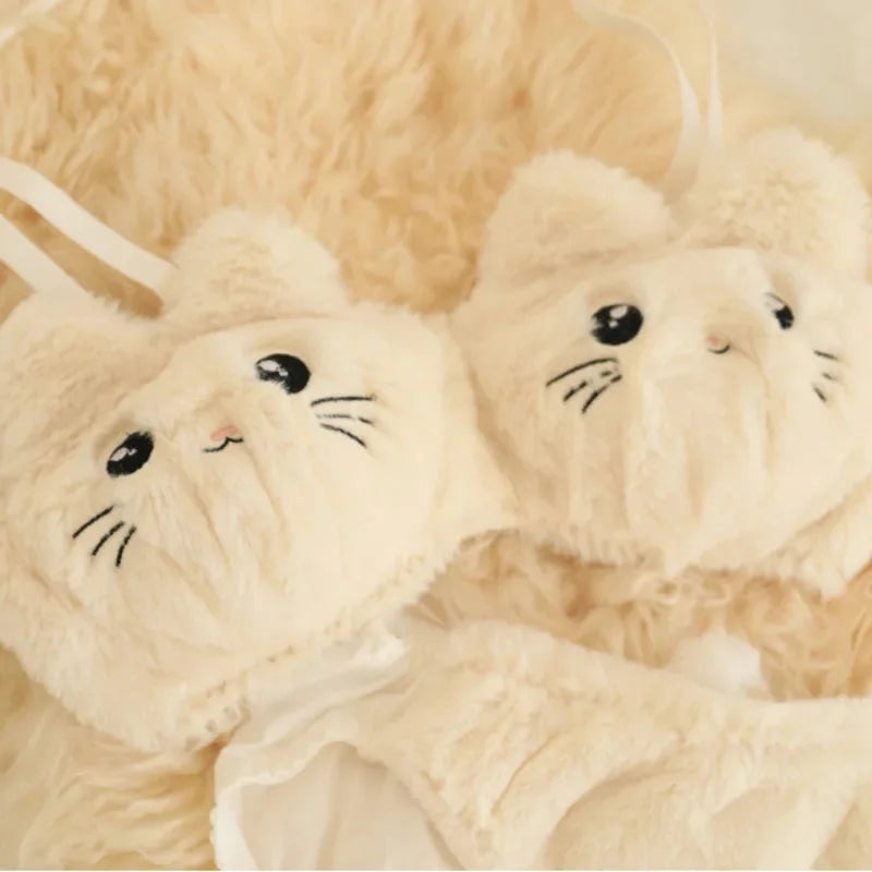 Bravellea Kawaii Bear Bra Set - Japanese Cute Plush Winter Lingerie