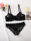 Bravellea See-Through Lace Intimates Set - Underwire Bra & Panty Multi-Color
