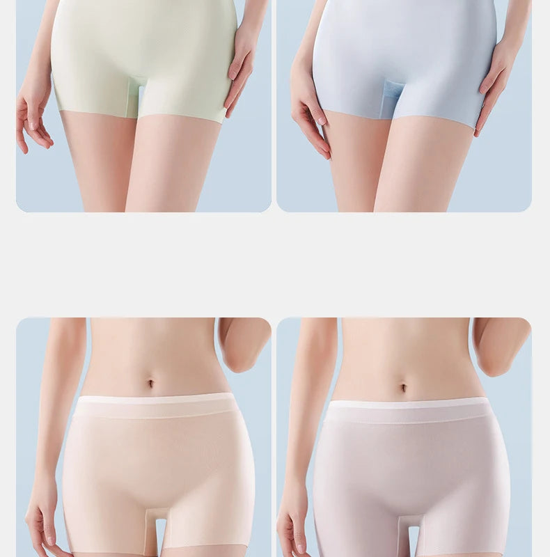 Bravellea Ice Silk Boxer Briefs 3-Pack - Women's Seamless High Waist Safety Shorts
