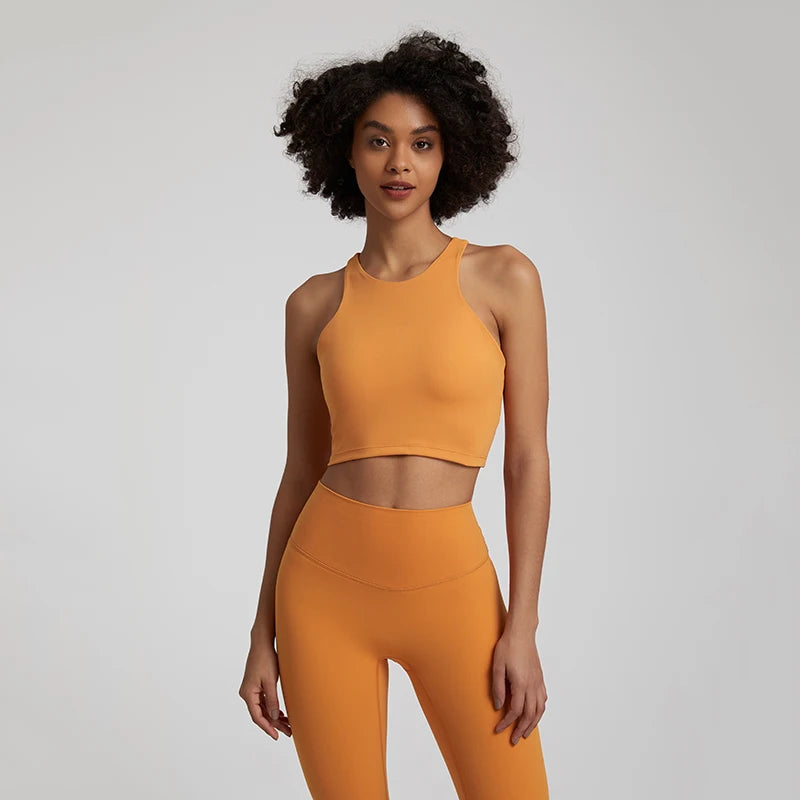 Bravellea High Neck Push-Up Sports Bra - Racerback Shockproof Workout Top