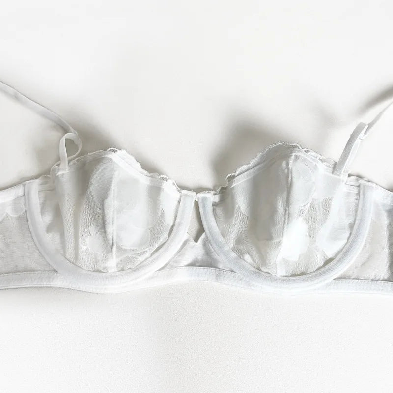 Bravellea French Rose Embroidery Set - Ultra-Thin Lace Bra & Panty