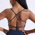 Bravellea Solid Color Gym Yoga Bra - Cross Back High Strength Sports Top