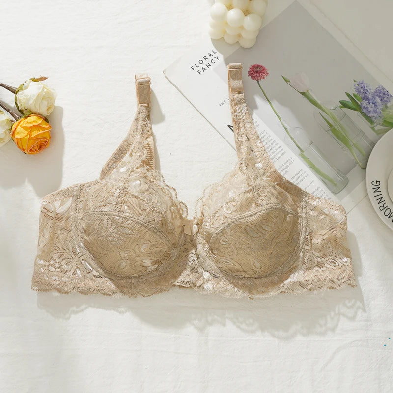 Bravellea Sexy Lace Thin Bras Plus Size - 36-44 B/C Cup Push-Up French Deep V
