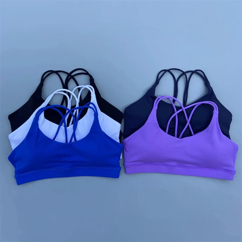 Bravellea Solid Color High Strength Sports Bra - Soft Tight Fitness Top with Chest Pad