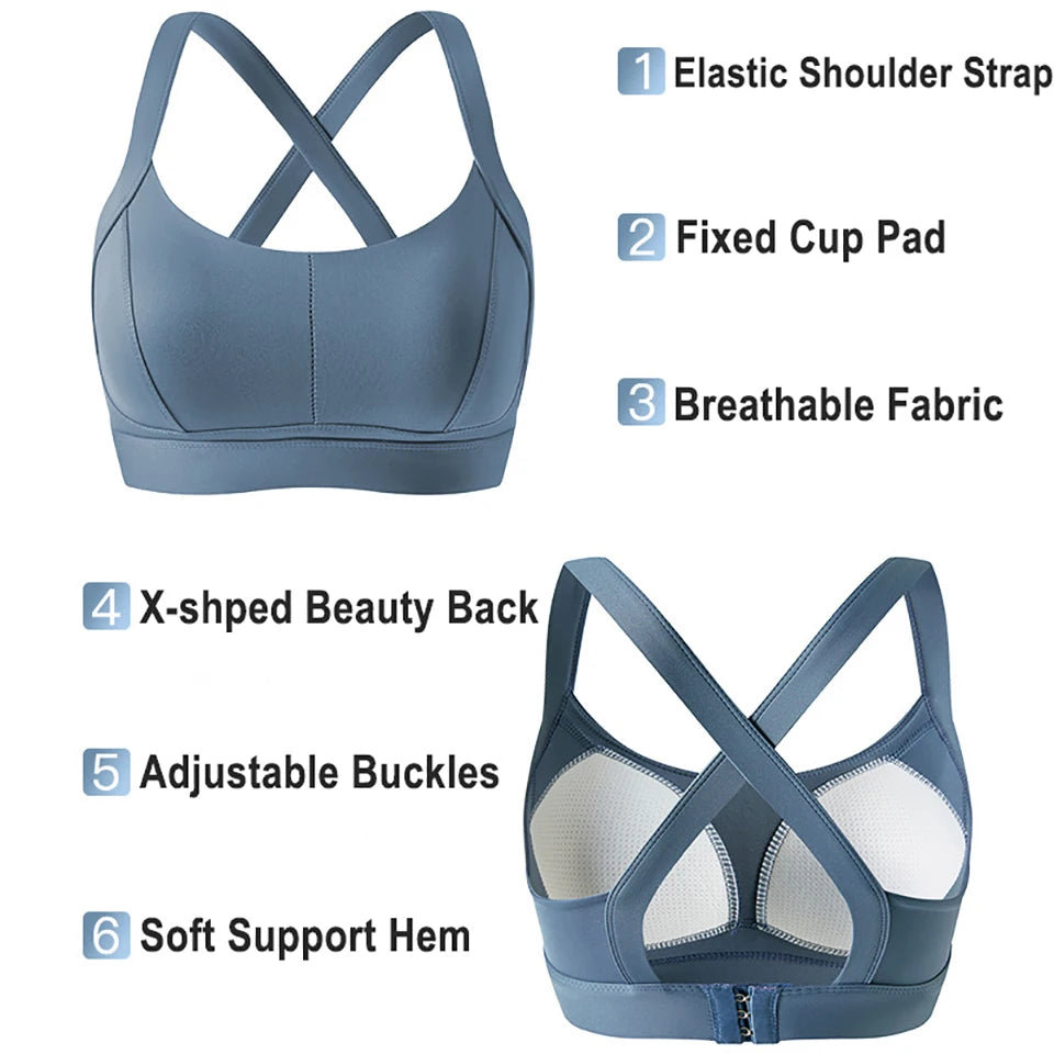 Bravellea High Impact Sports Bra - Criss Cross Back Shockproof Workout Top
