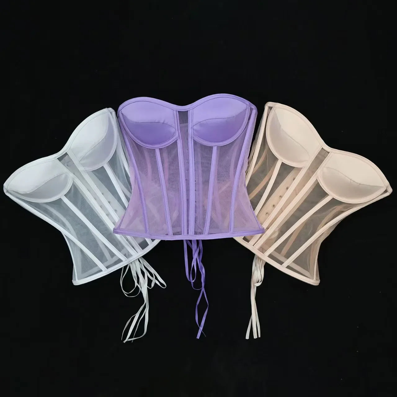 Bravellea Corset Bustier with Bra - Transparent Mesh Wedding Body Shaper