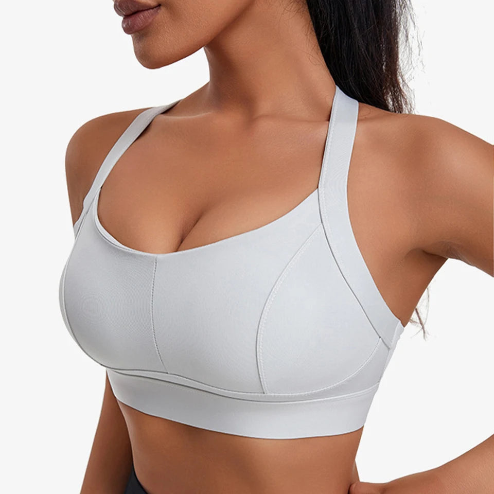 Bravellea High Impact Sports Bra - Criss Cross Back Shockproof Workout Top