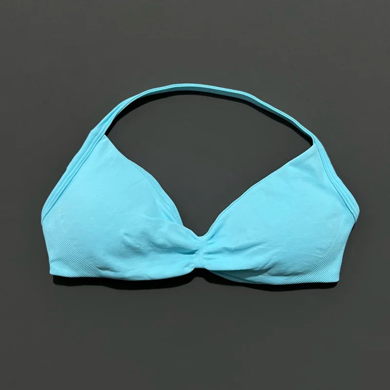 Bravellea Solid Color Impact Strappy Sports Bra - Seamless Yoga Halter Top
