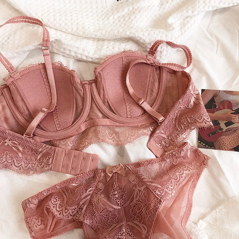 Bravellea French Lace Embroidery Set - Sexy Push-Up Bra & Panty Lavender