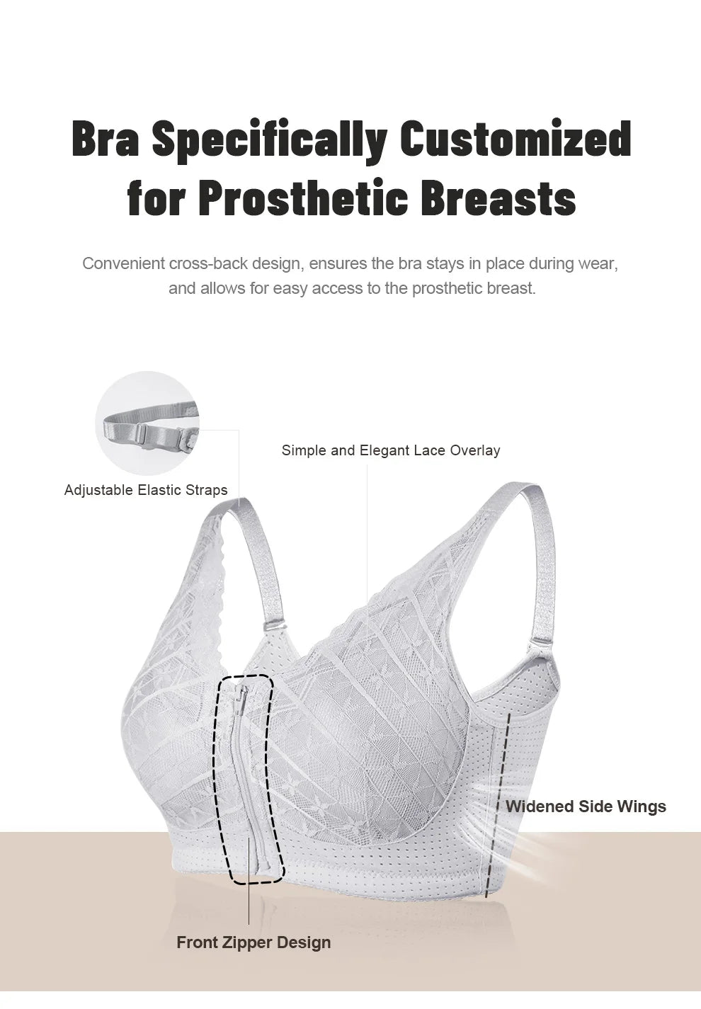 Bravellea Mastectomy Bra - Breathable Pocket with Breast Form Pads Included
