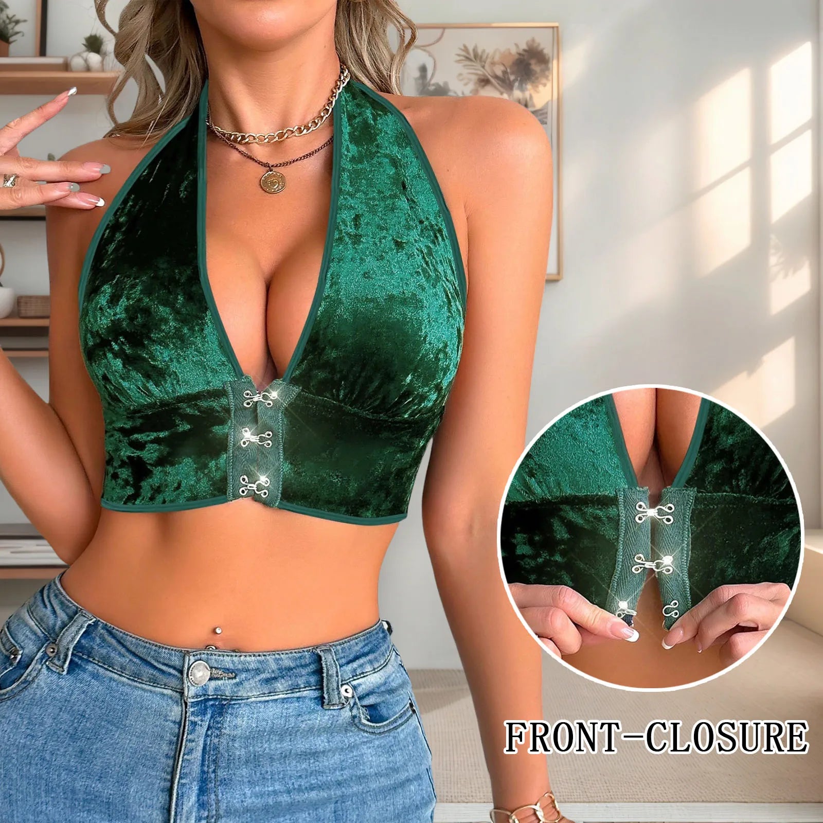 Bravellea Halter Neck Front Closure Bra - Wireless Non-Padded Winter Warm