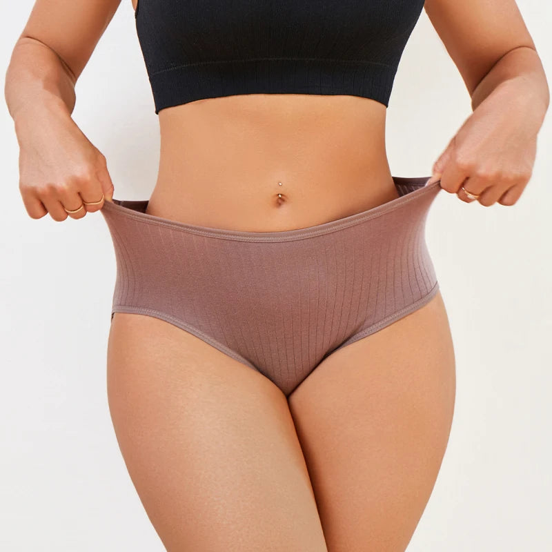 Bravellea Cotton Striped Panties 4-Pack - High Waist Breathable Briefs.