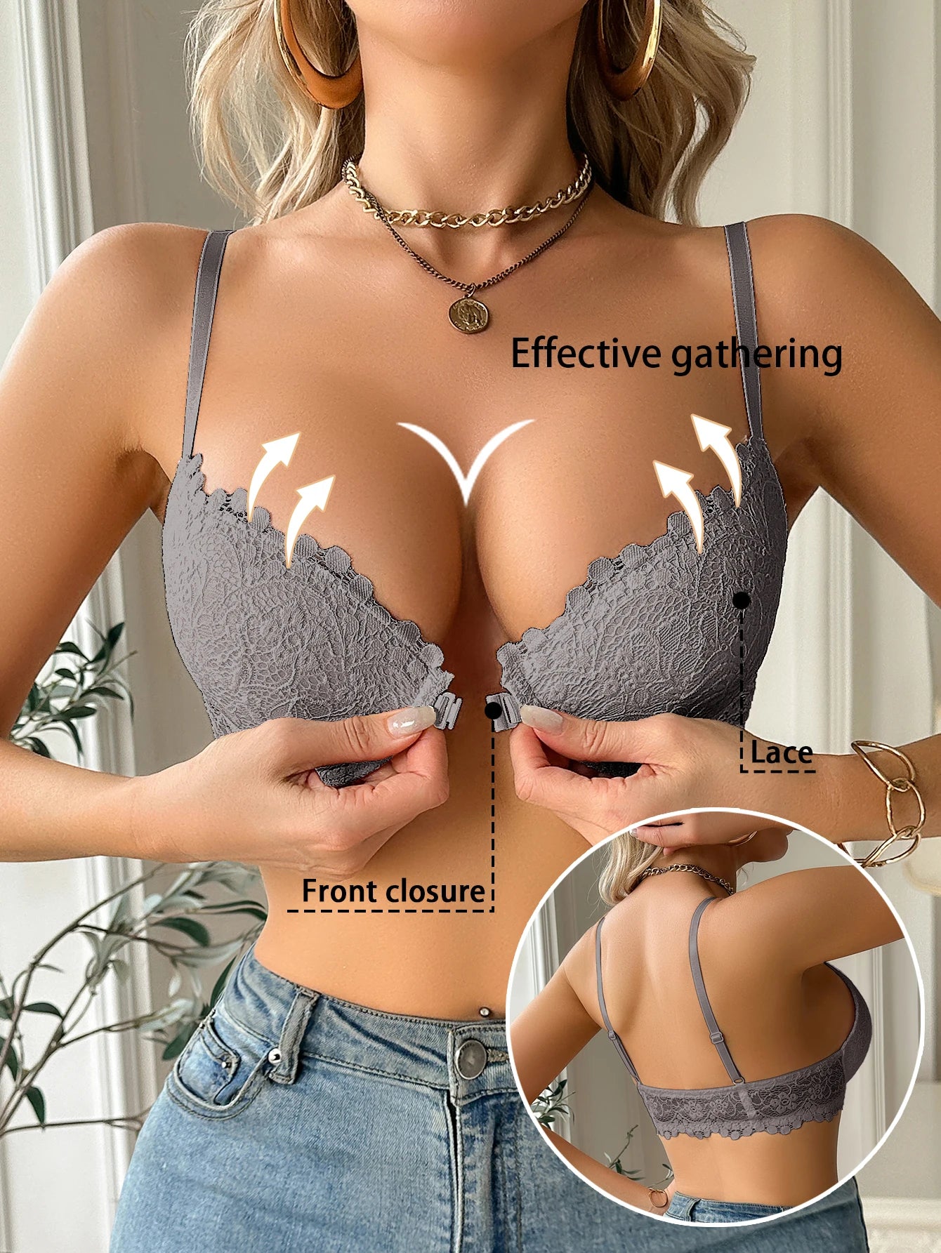Bravellea Fashion Lace Splicing Bra - Modern Underwired Push-Up Elegant Lingerie
