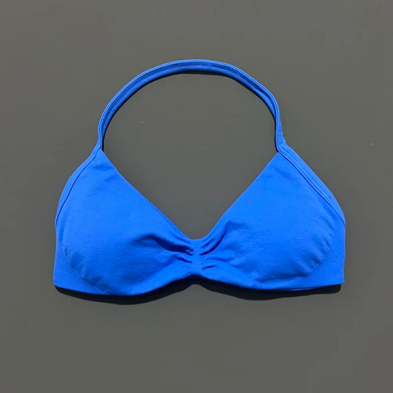 Bravellea Solid Color Impact Strappy Sports Bra - Seamless Yoga Halter Top