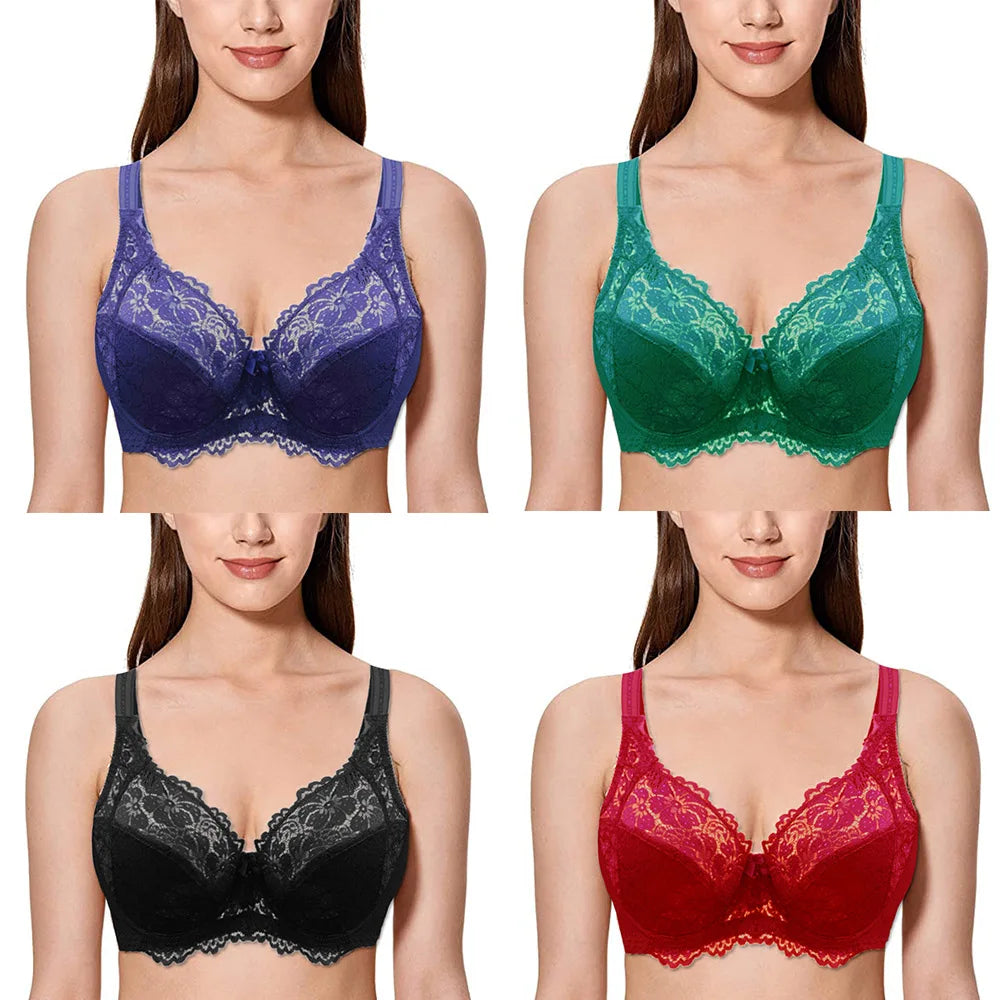 Bravellea Sexy Lace Underwire Bra - Plunge Push-Up Thin Padded C-F Cup