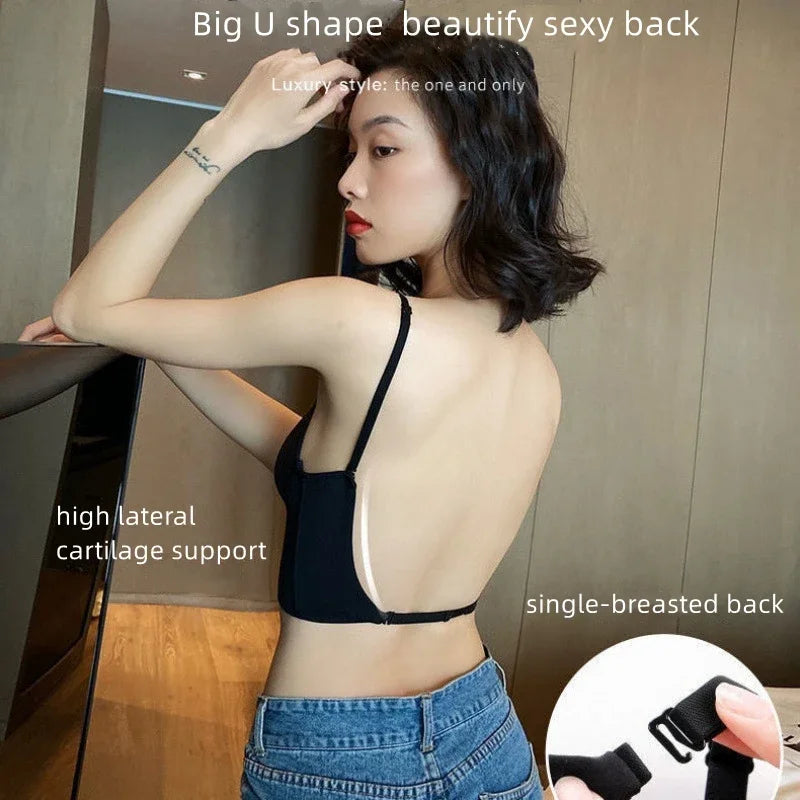 Bravellea Invisible Backless Lift-Up Bra - Deep U Plunge Seamless for Summer