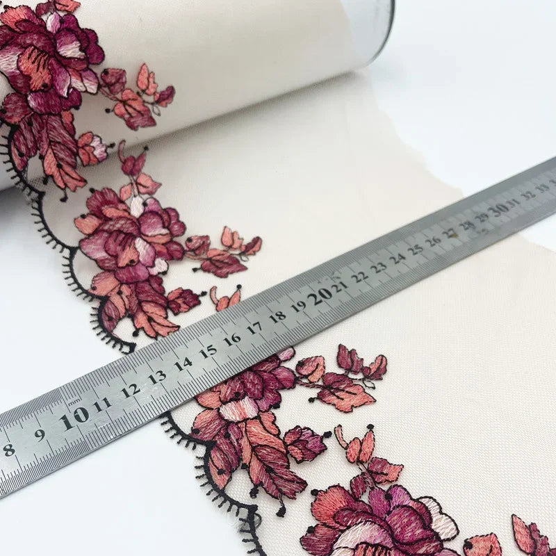 Bravellea Embroidered Tulle Trim 1 Yard - Soft Mesh Lace for Lingerie Crafts