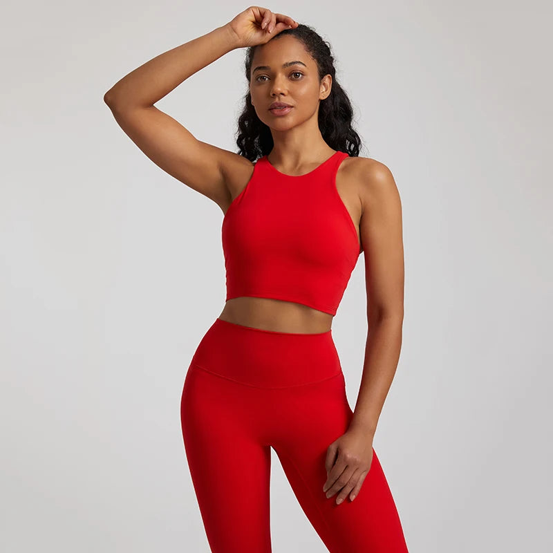 Bravellea High Neck Push-Up Sports Bra - Racerback Shockproof Workout Top