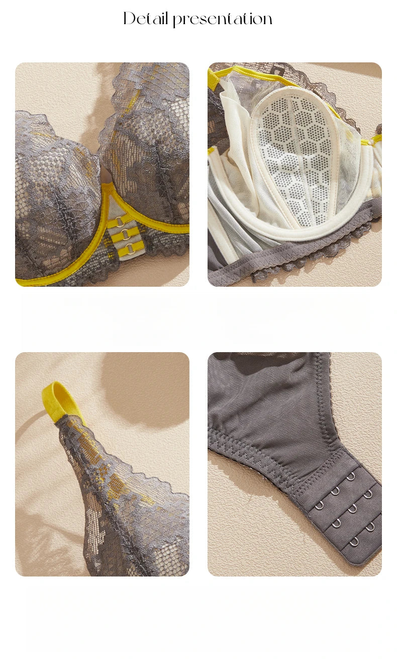 Bravellea Elegant Lace Plunge Bra - 3/4 Cup Unlined Underwire A-I Cup