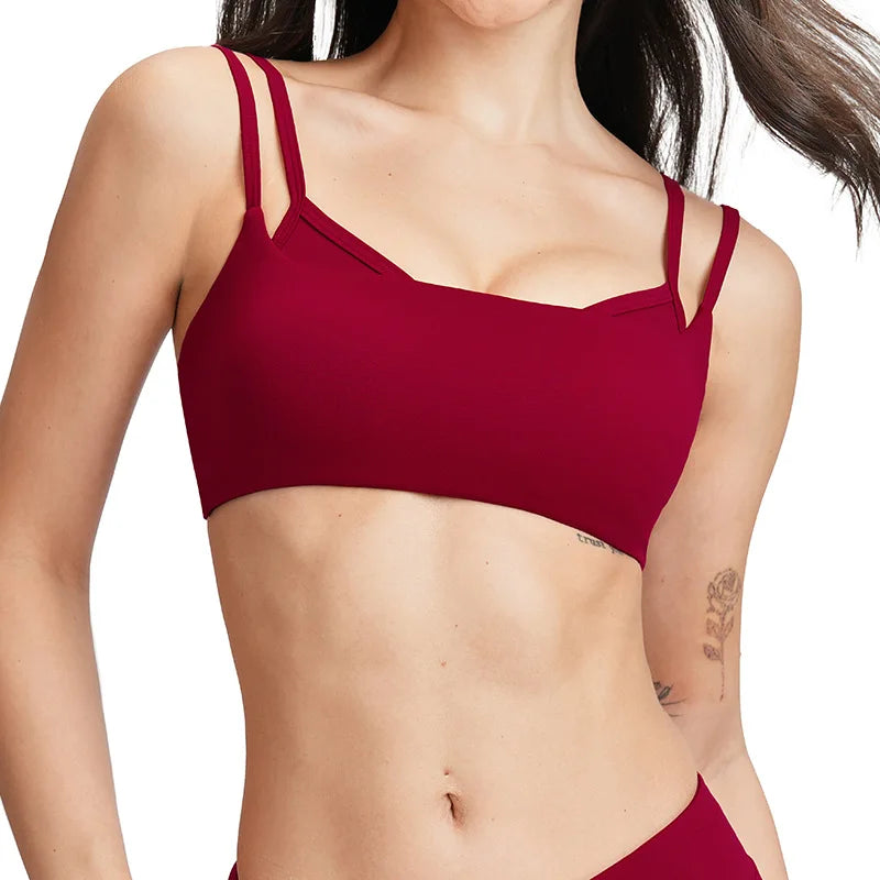 Bravellea Sexy Double Shoulder Strap Yoga Vest - Chest Cushion Sports Bra
