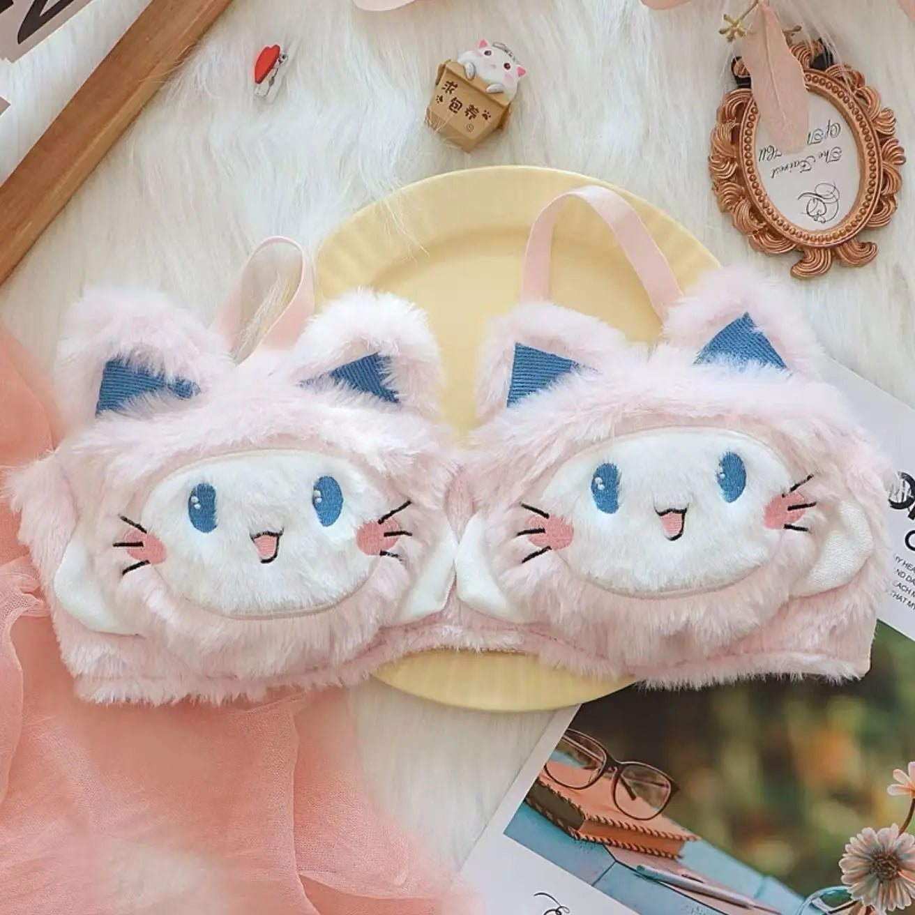 Bravellea Japanese Cute Girl Bra Set - Plush Wireless Autumn Winter Warm