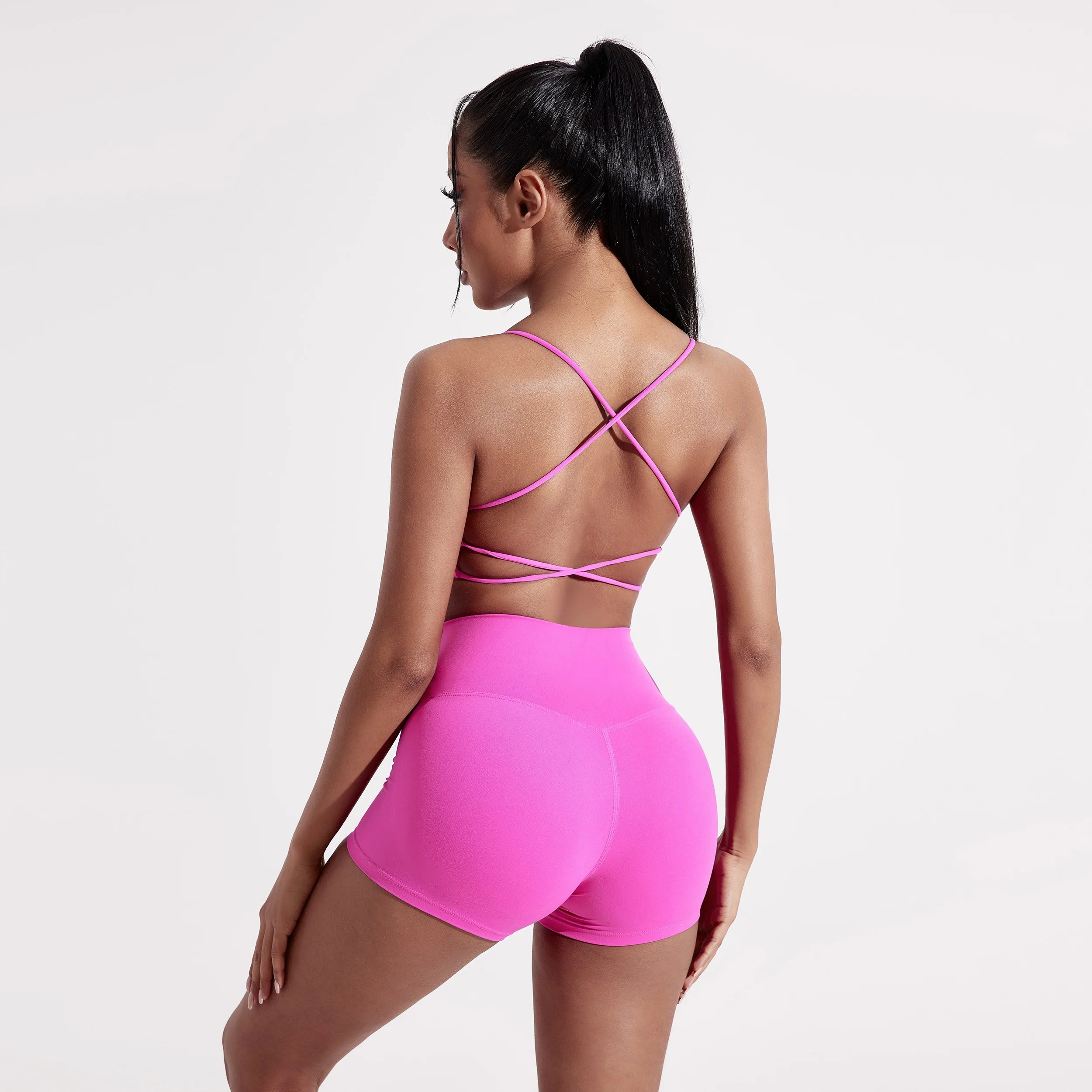 Bravellea Solid Color Gym Yoga Bra - Cross Back High Strength Sports Top.