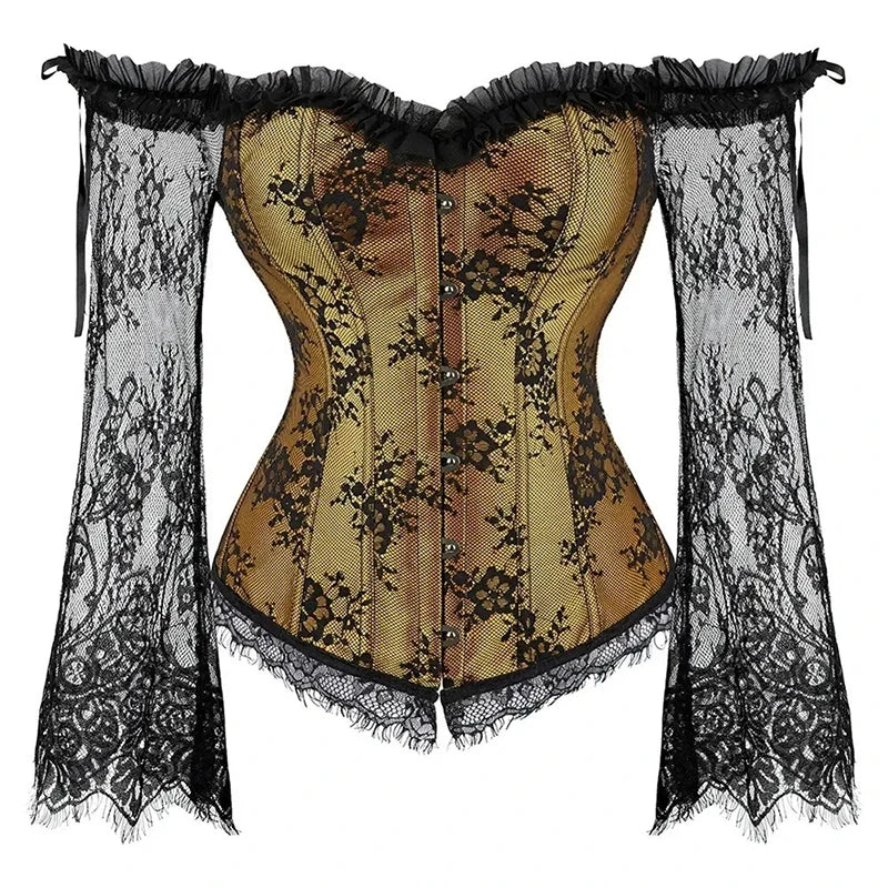 Bravellea Gothic Lace Corset - Medieval Courtly Luxury Bustier with Sleeves