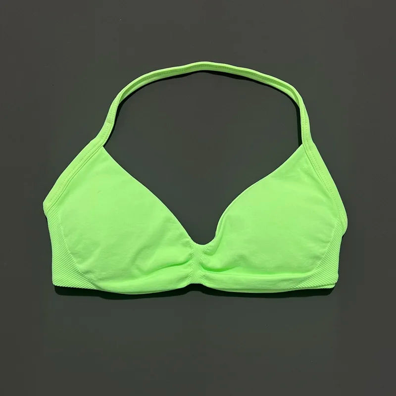 Bravellea Solid Color Impact Strappy Sports Bra - Seamless Yoga Halter Top
