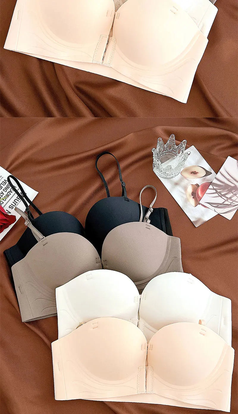 Bravellea Front Closure Push-Up Bra - Seamless Plunge Wireless Strapless